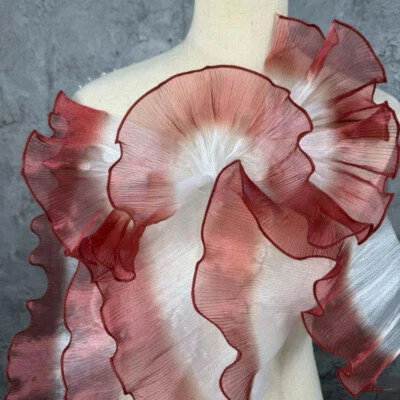 2 Yards Gradient Organza Ruffles Edging Trimmings Ribbon Pleated Mesh Frill - Image 1 of 4