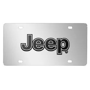 Jeep Black 3D Logo Mirror Chrome Stainless Steel License Plate - Picture 1 of 5