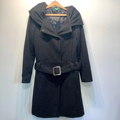 United цвета Benetton пальто женщин XS серый шерсти сделано в Италии подпоясанный размер 38 - Изображение 1 из 4
