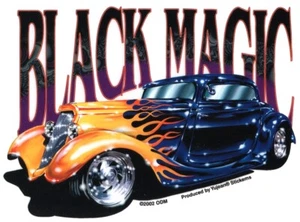 BLACK MAGIC #ClassicCar HOTROD GOLD FLAMES VINYL BUMPERSTICKER #STICKER #DECAL - Picture 1 of 1