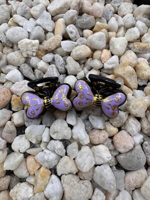 Пара маленьких заколок для волос с ручной росписью - две фиолетовые бабочки - Изображение 1 из 4