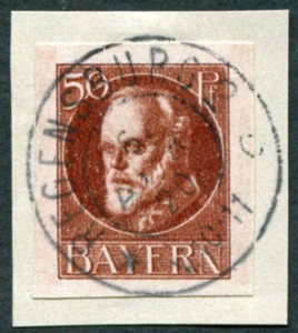 BAVARIA 1920 50pf chocolate SG186B used NG IMPERF King Ludwig III on piece ##a3 - Picture 1 of 1