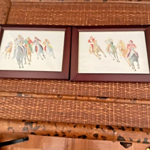 Pferderennen Aquarelldruckrahmen ca. 8 x 6, verkauft als Paar - Bild 1 von 7