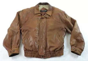 Vintage AM2 Mens Medium Tall Brown Bomber Full Zip Weathered Leather Jacket - Picture 1 of 19