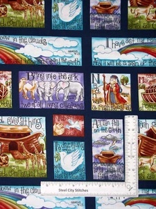 Religious Fabric Noah's Ark Bible Story RETIRED Cotton Blank Quilting By Yard - Picture 1 of 3