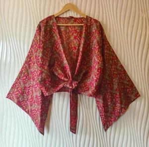 Camicetta cravatta avvolgente pura seta boho crop top abito ragazza donna abbigliamento PSW1665 - Foto 1 di 5