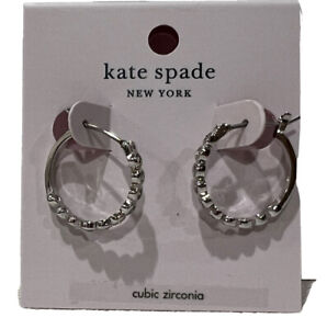 NWT Kate Spade Clear Silver Full Circle Huggies earrings O0ru2768 + KS DUST BAG