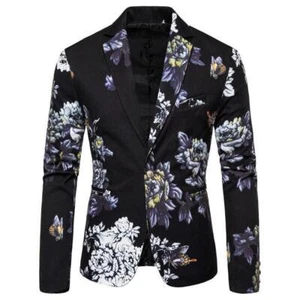 Moda Hombres Floral Estampado Mariposa Delgada Chaqueta Traje Blazer Abrigo Boda Fiesta - Imagen 1 de 13