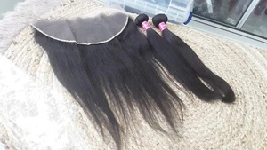 12A BRAZILIAN VIRGIN HUMAN HAIR STRAIGHT 16+16&16INCHS 13X6 WIDER FRONTAL 290g - Picture 1 of 6