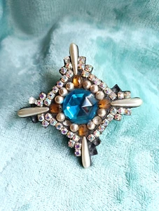 Vintage 1980s Costume Jewellery Large Chunky Cross Brooch - Picture 1 of 12