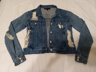 Chaqueta de Jean S Vintage Y2K Rocawear Corta Desgastada Mujer Talla Pequeña Bordada Foto 1 de 4