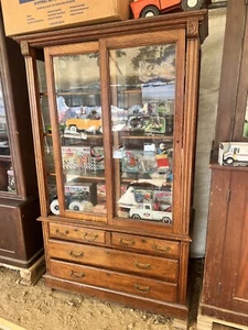 vintage antique quartersawn Oak 2 door upright cabinet - 72” h x 45.5” w x 18” d - Picture 1 of 15