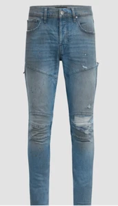 HUDSON ZACK SKINNY Moto Biker Men's Jeans SZ.30X32 Blue Distressed Button Fly - Picture 1 of 16