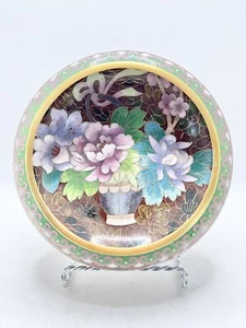 Vintage Low Profile 6 Zoll Jingfa chinesische Cloisonne Schüssel blau & grün mit Blumenmuster - Bild 1 von 3
