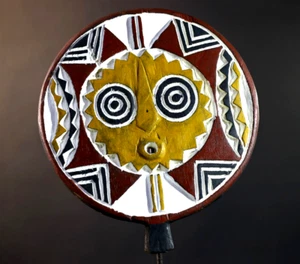 African Bwa mask sun disc carving with tribal patterns – wall hanging art-G5266 - Picture 1 of 24
