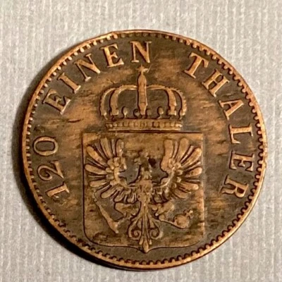 GERMANY PRUSSIA 3 PFENNINGE 1865 A Wilhelm IV - FREE US SHIPPING cd - - Image 1 of 2