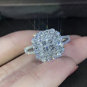 6*6mm Square CZ 925 Silver Band Women's White Cubic Zirconia Gift Ring Size 6-10 - Bild 1 von 6