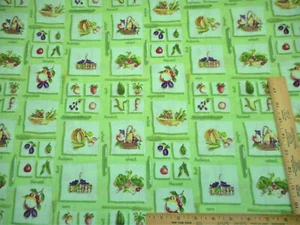Cotton Fabric By Yard Veggies Fruit Harvest Patch on Lt Green 60" Wd Vtg #B C - Picture 1 of 2