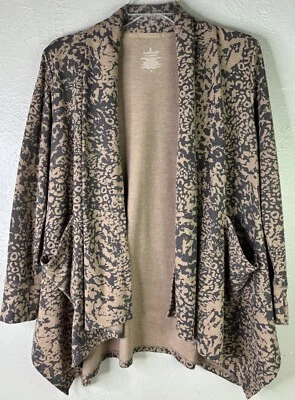 Кардиган Cuddleduds средний комфорт леопард животное мягкий коричневый отверстия для большого пальца б/у в отличном состоянии - Изображение 1 из 4