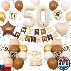 Decorazioni 50° Compleanno per Donna Uomo,Palloncini 50° Compleanno Marrone Oro San - Foto 1 di 5