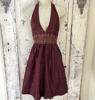 The Original Milly New York Size 2 Woman's Silk Brown Beaded Halter Formal Dress - Image 1 of 4