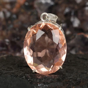 Oval Cut 925 Silver Hydrothermal Rose Quartz 99 Carat Pendant Statement Piece - Picture 1 of 11