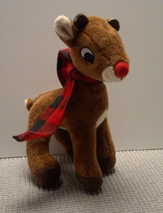 Rudolph The Red Nosed Reindeer Christmas Stuffed Plush Toy Buffalo Plaid Scarf - Picture 1 of 8