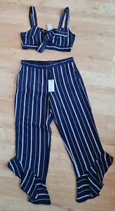 LADIES BNWT RIVER ISLAND NAVY WHITE STRIPE CO ORD SIZE 10 - Picture 1 of 7