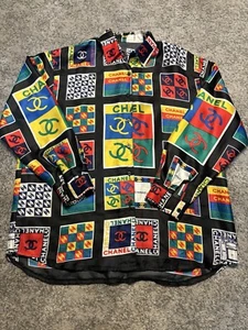 Vintage channel Silk Button Up Shirt Bootleg Large - Picture 1 of 10