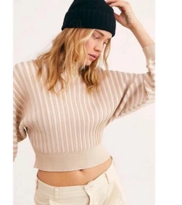 Free People Mad Chill Ivory Ribbed Cropped Sweater Size Small Balloon Sleeves - Picture 1 of 21