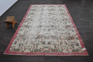 Oushak Türkisch Vintage Teppich 6x9 Kelim Rug Anatolisch Handarbeit Boho Dekor BEIGE - Bild 1 von 10
