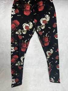 Lularoe OS One Size Leggings Black Red Blush Roses 🌹 Unicorn 2-10 Vintage Heart - Picture 1 of 9