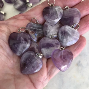 Natural Amethyst Purple Heart Necklace Pendant Pick 1, 5 or 10 Hearts - Picture 1 of 2