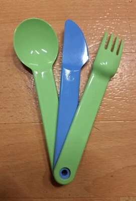 TUPPERWARE To Go Picknick Besteck 4 Sets Messer + Gabel + Löffel Blau/Grün NEU - Bild 1 von 4
