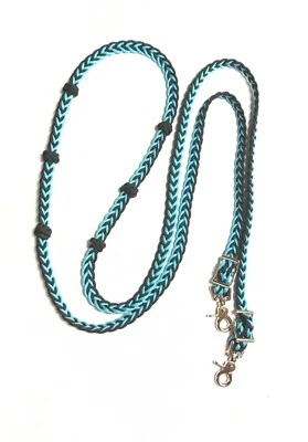 Riendas de barril con nudos de agarre ajustable neón turquesa y negro Foto 1 de 2