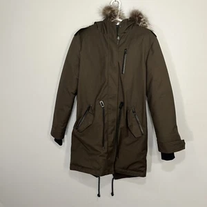 Mackage Jacke Damen klein grün Daunen Parka Mantel Taschen Silberfuchs Fell Kapuze - Bild 1 von 15