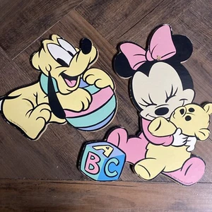 Vintage Disney Nursery Decor Baby MINNIE and PLUTO Girl Wall Hangers - Picture 1 of 6