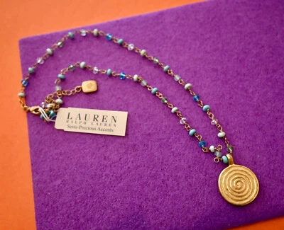 NWT $54 LAUREN Ralph Lauren Semi Precious Stone Chain Necklace Turquoise Apatite - image 1 of 4