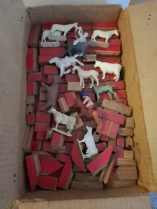 Vintage Wooden Interlocking Building Block c50's c60's Toy Farm Animals - Picture 1 of 13