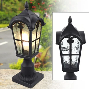 Post Light Fixture Outdoor LED Post Lamp Pole Lantern Street Fence Light Black - Picture 1 of 11