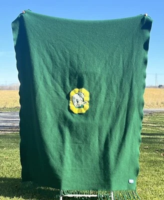 VTG Pendleton Blanket University of Oregon Ducks Stadium 100% Wool 1960's Green - Image 1 of 4