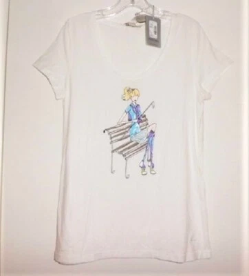 NUEVA Camisa Tehama Golf Mujer Top Blanco Estrás Gemas Nueva con Etiquetas Talla L Pima Mezcla de Algodón Foto 1 de 4