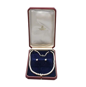 JUEGO DE PENDIENTES COLLAR PERLAS GRADUADAS MIKIMOTO VINTAGE PLATA ESTERLINA FIRMADO - Imagen 1 de 10