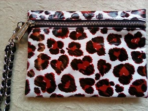Brighton Negro Blanco Rojo Estampado Leopardo Imitación Cuero Cremallera Bolsa Muñequera Correa - Imagen 1 de 8