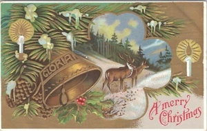 Postcard Christmas Embossed Merry Christmas Bells Gold Foil Beautiful 1910 - Picture 1 of 2