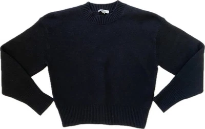 VINCE 黑色羊毛/羊绒宽袖作物毛衣,大号,二手状况完好 — 第 1/4 张图片