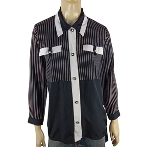 SHAPIRO vintage ladies size 10 blouse black white striped top classic designer  - Bild 1 von 10