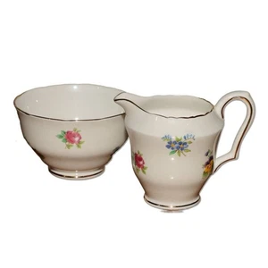 Crown Staffordshire Floral Bouquet Cream Sugar Bowl Set Bone China England 1940 - Picture 1 of 3