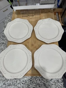 4 MIKASA COUNTRYSIDE HARVEST KT605 Octagonal Scalloped Beige 12" Dinner Plates * - Picture 1 of 13