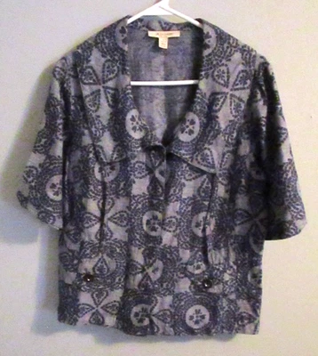 JM Collection Vintage Gray/Navy Floral Short Sleeve Collar Button Jacket -Size 8 - Image 1 of 4